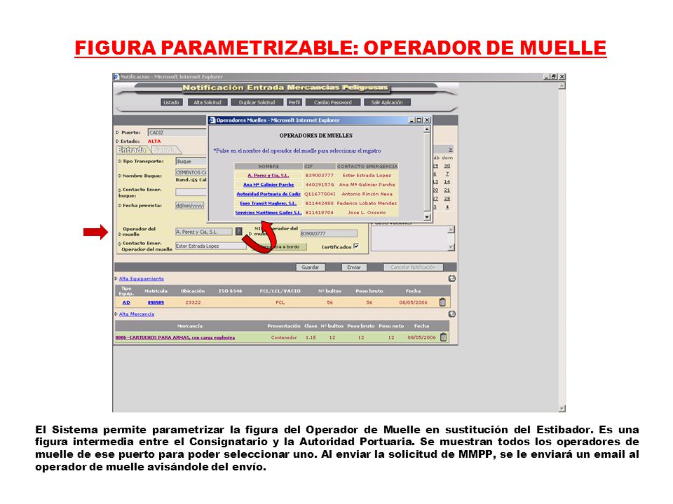 FIGURA PARAMETRIZABLE: OPERADOR DE MUELLE El Sistema permite parametrizar la figura del Operador de Muelle en sustitución del Estibador.