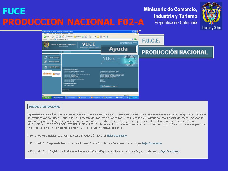 Ministerio de Comercio, Industria y Turismo República de Colombia FUCE PRODUCCION NACIONAL F02-A