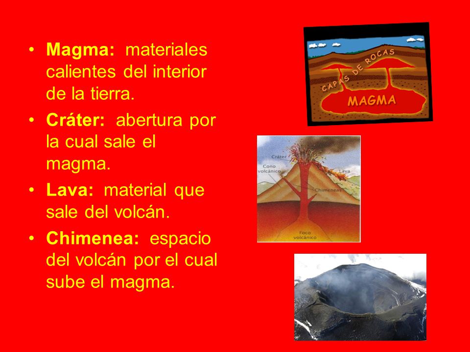 Magma: materiales calientes del interior de la tierra.