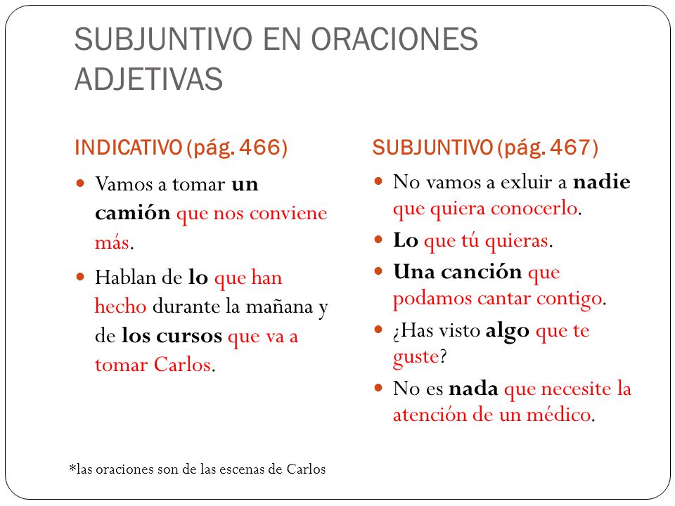 SUBJUNTIVO EN ORACIONES ADJETIVAS INDICATIVO (pág.