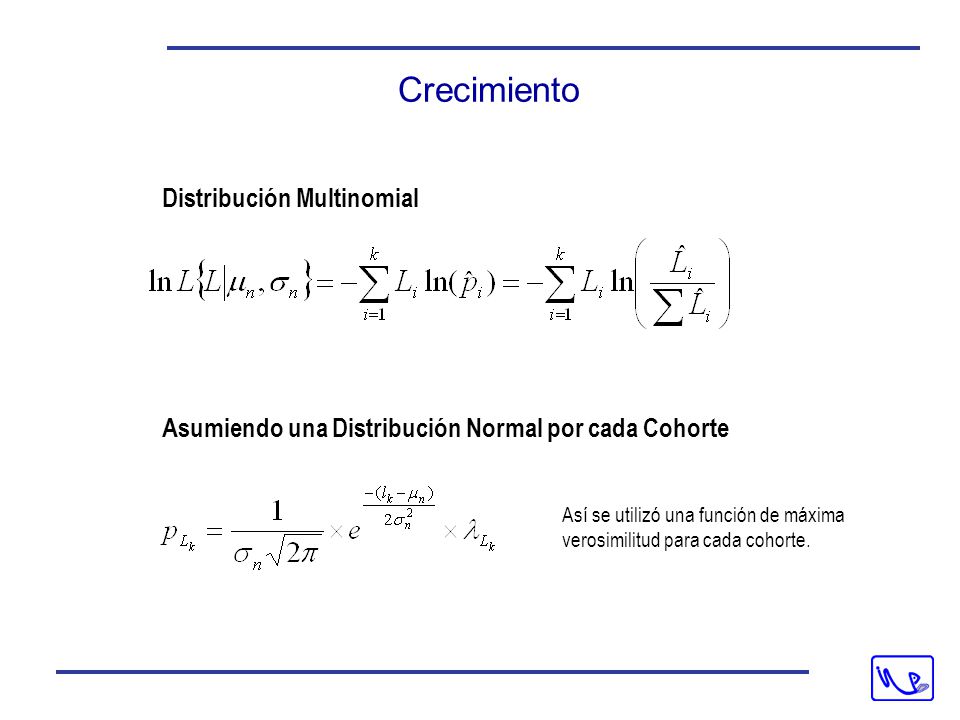 Crecimiento Distribución Multinomial Asumiendo una Distribución Normal por cada Cohorte Así se utilizó una función de máxima verosimilitud para cada cohorte.