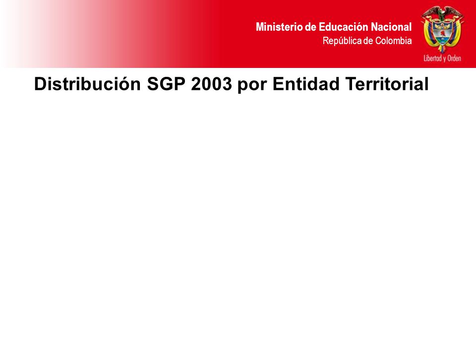 Ministerio de Educación Nacional República de Colombia Distribución SGP 2003 por Entidad Territorial