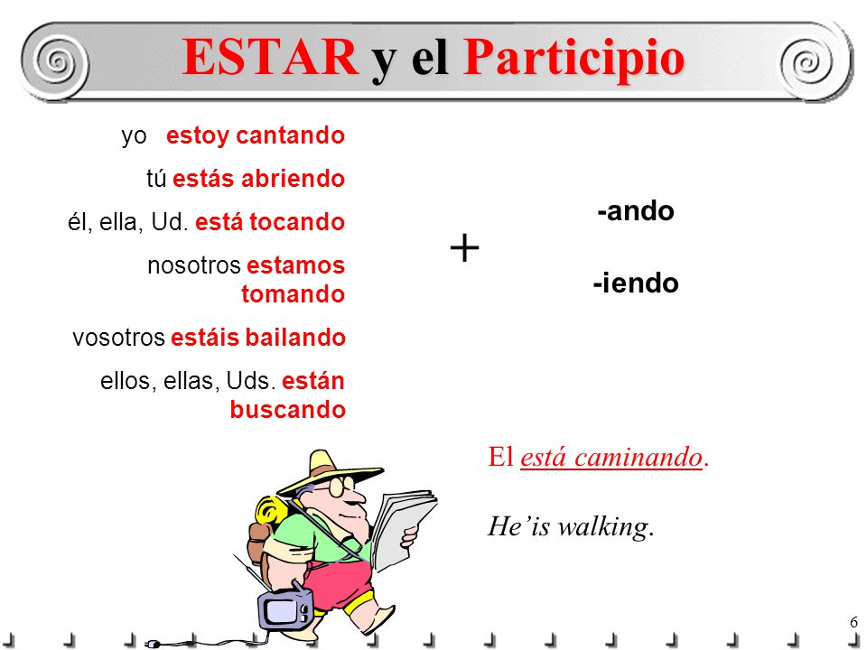 5 In English you would never say: He walking. or She working. You say: He’s walking.