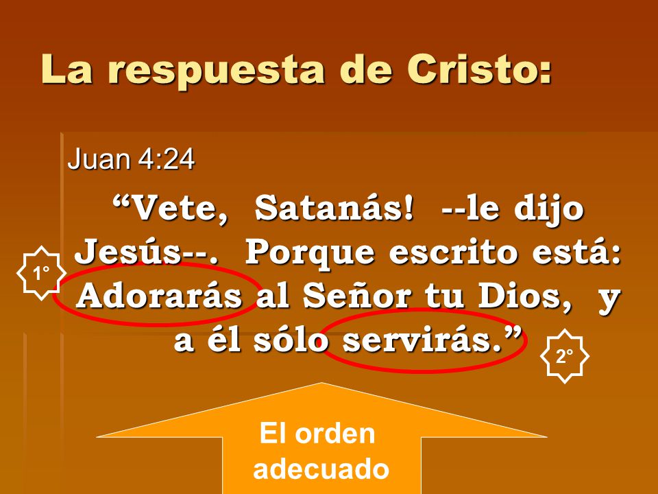 La respuesta de Cristo: 1° 2° Juan 4:24 Vete, Satanás.