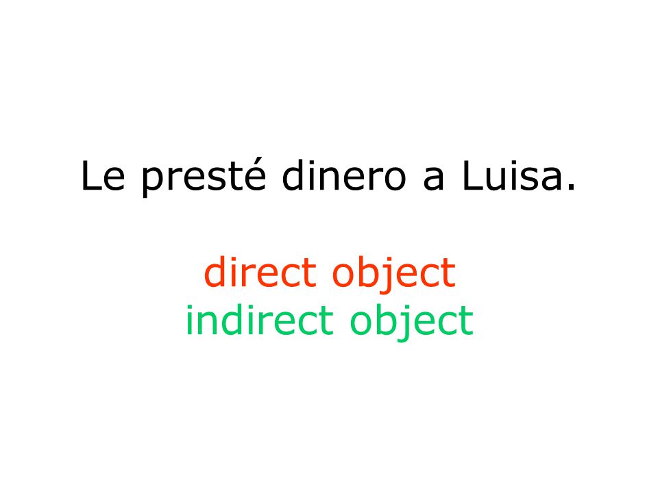 Le presté dinero a Luisa. direct object indirect object