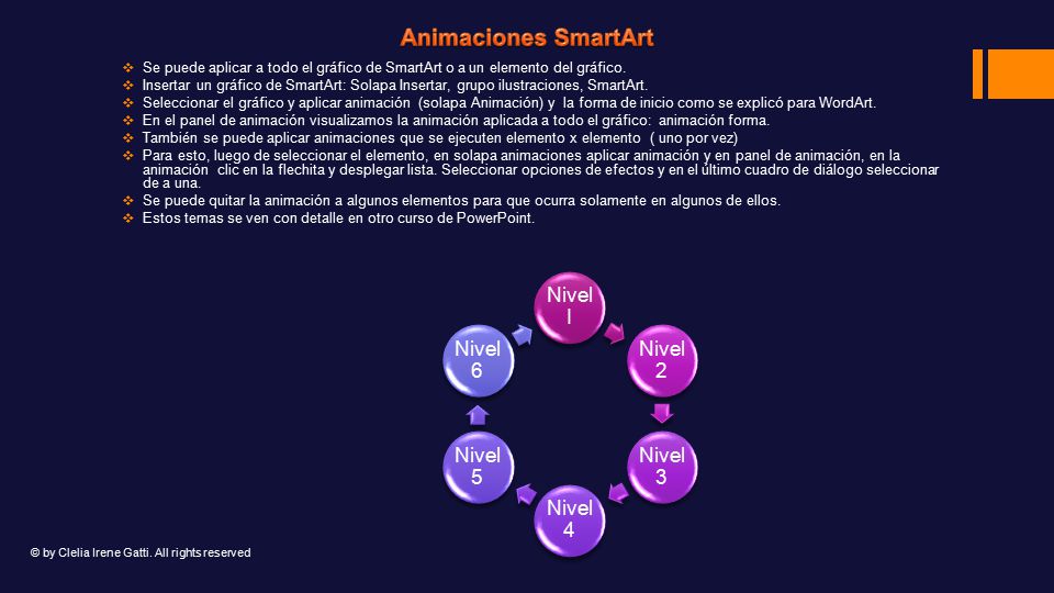  Se puede aplicar a todo el gráfico de SmartArt o a un elemento del gráfico.