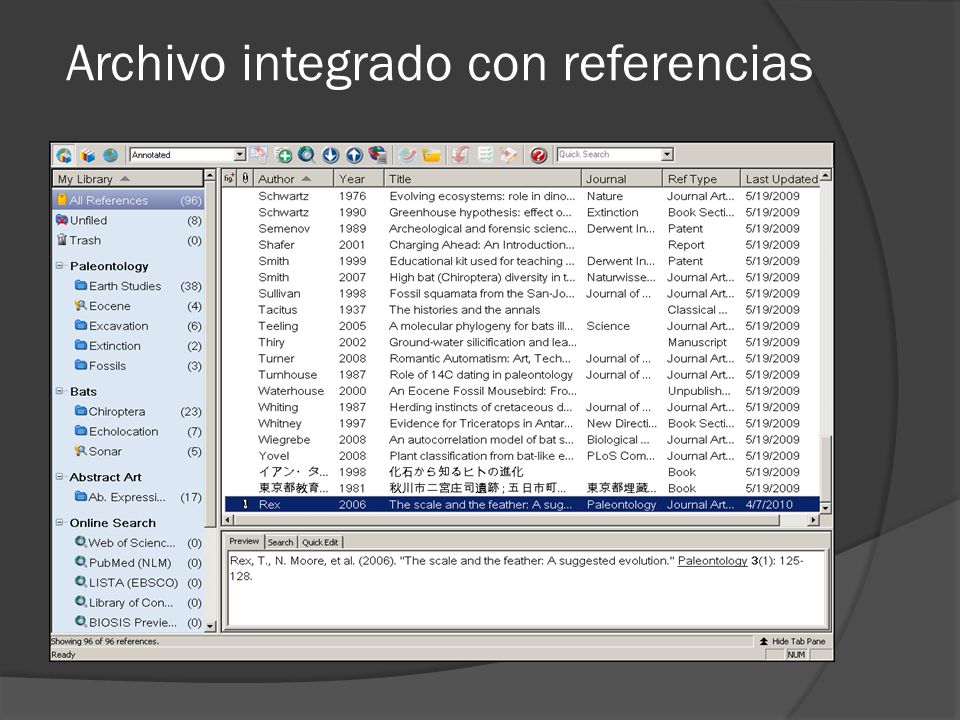 Archivo integrado con referencias