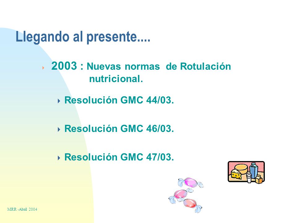 Llegando al presente....  2003 : Nuevas normas de Rotulación nutricional.