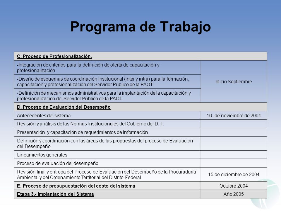 Programa de Trabajo C. Proceso de Profesionalización.