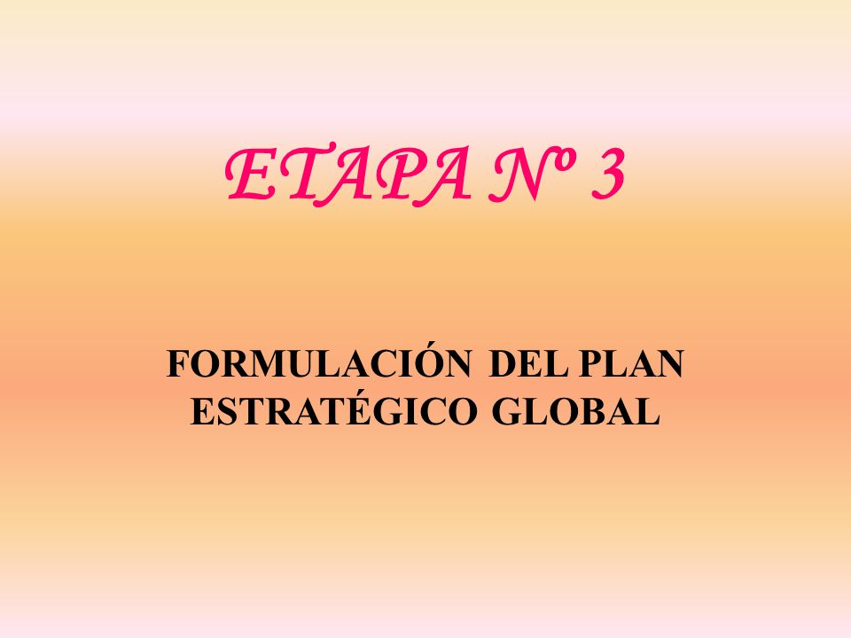 ETAPA Nº 3 FORMULACIÓN DEL PLAN ESTRATÉGICO GLOBAL