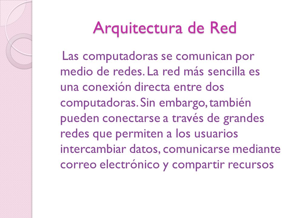 Arquitectura de Red Las computadoras se comunican por medio de redes.