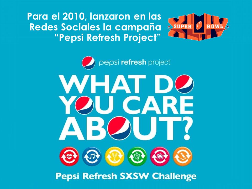 ILGO 2011 | Las Redes Sociales y los grupos de trabajo Para el 2010, lanzaron en las Redes Sociales la campaña Pepsi Refresh Project