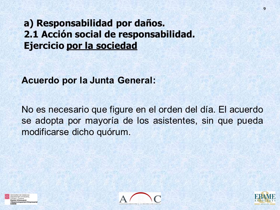 9 a) Responsabilidad por daños. 2.1 Acción social de responsabilidad.