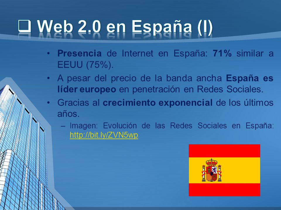 Presencia de Internet en España: 71% similar a EEUU (75%).