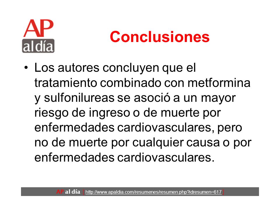 AP al día [   idresumen=617 ] Resultados (4) Los resultados no cambiaron de forma importante cuando se excluyeron los estudios en los que no se controló en el análisis la duración de la diabetes o la presencia de enfermedades cardiovasculares.