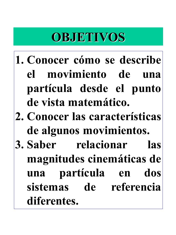 CINEMATICA DE LA PARTICULA. OBJETIVOS 1.Conocer Cómo Se Describe El ...