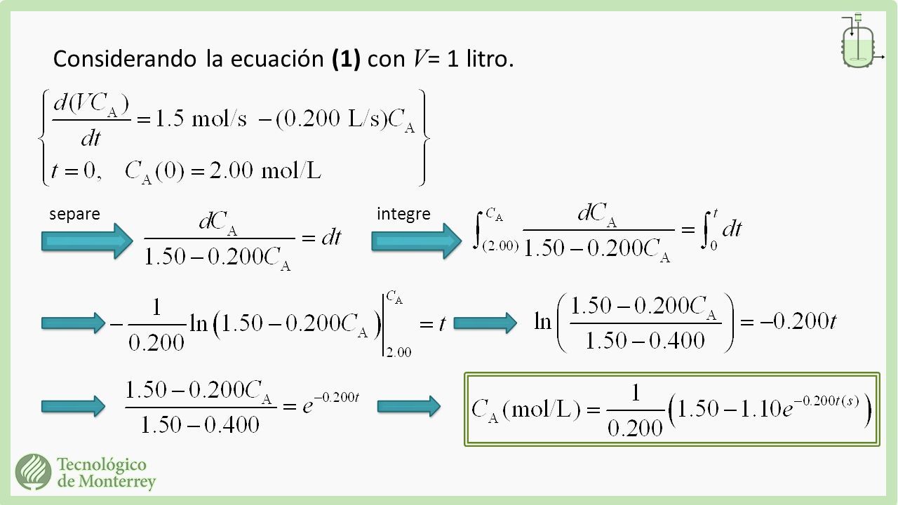 Considerando la ecuación (1) con V = 1 litro. integresepare