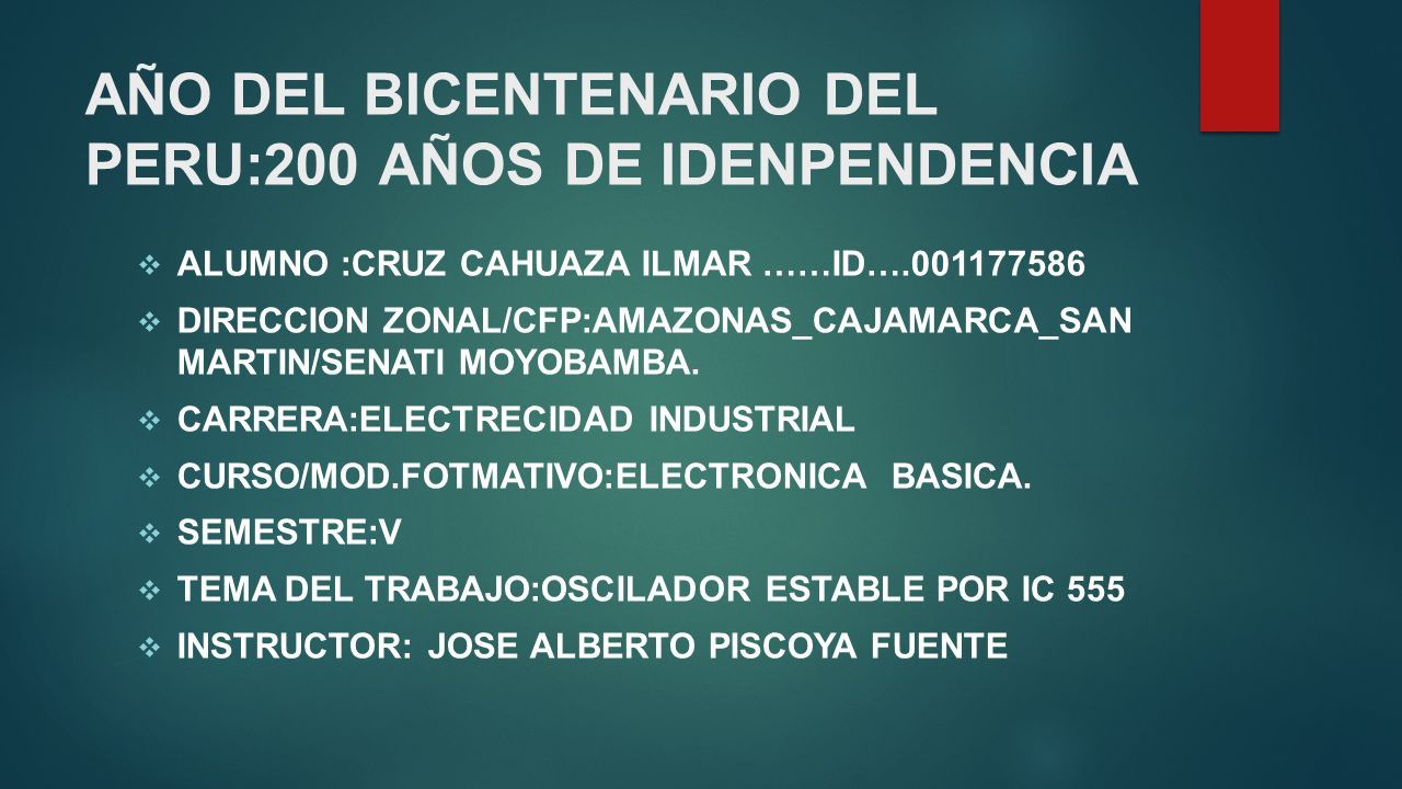 AÑO DEL BICENTENARIO DEL PERU:200 AÑOS DE IDENPENDENCIA ALUMNO :CRUZ ...