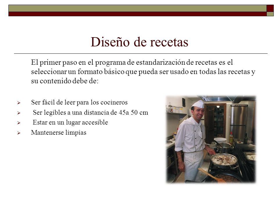 ESTANDARIZACIÓN DE RECETAS. OBJETIVO Seleccionar el método de  estandarización de recetas y manejar con destreza los instrumentos y  métodos de calculo, - ppt descargar