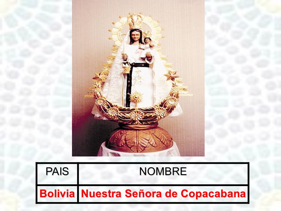 PAISNOMBRE Bolivia Nuestra Señora de Copacabana