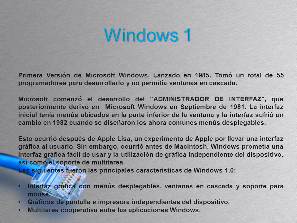 Primera Versión de Microsoft Windows. Lanzado en