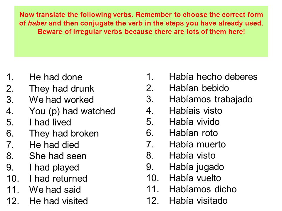 Now translate the following verbs.