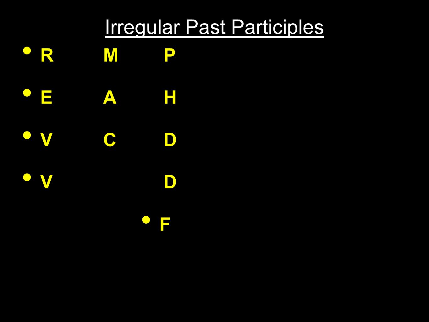 Irregular Past Participles RMP EAH VCD VD F