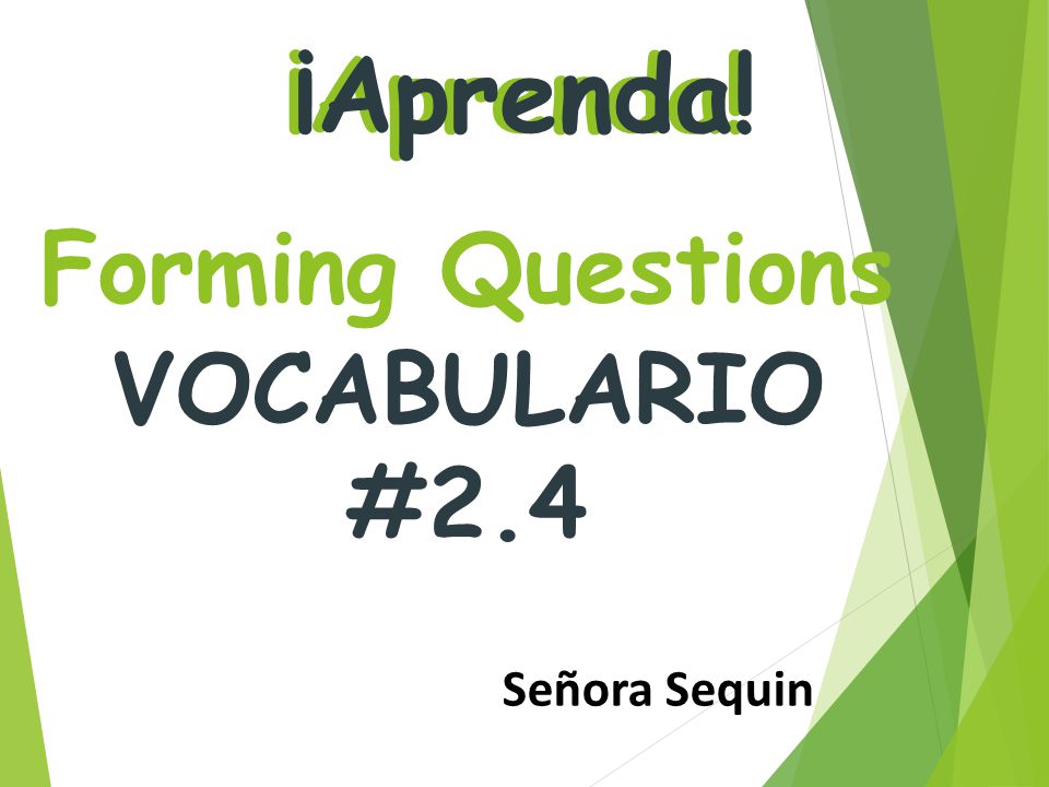 VOCABULARIO #2.4 ¡Aprenda! Forming Questions Señora Sequin
