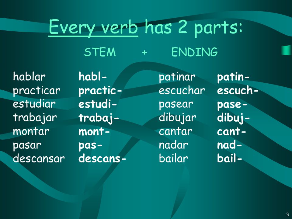 2 Los infinitivos Infinitive verbs are the original form of a verb.