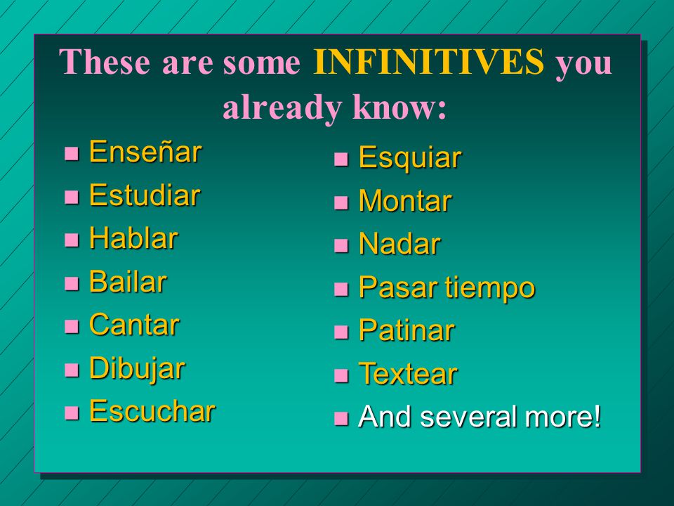 VERBS n The INFINITIVE is the form you would find in a Spanish dictionary.
