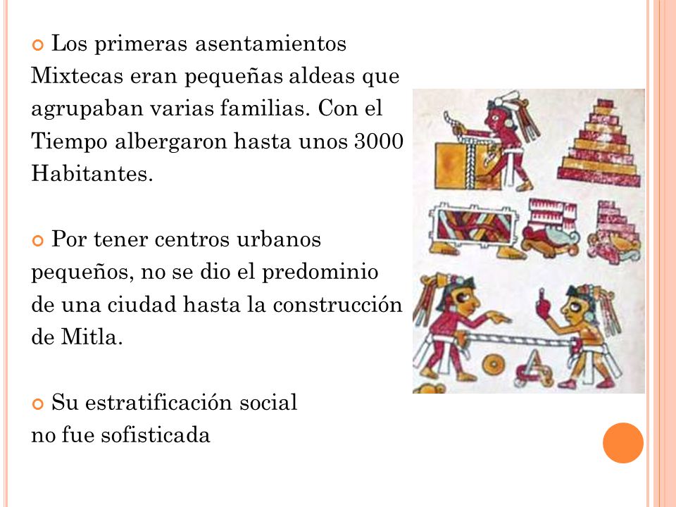 Los primeras asentamientos Mixtecas eran pequeñas aldeas que agrupaban varias familias.