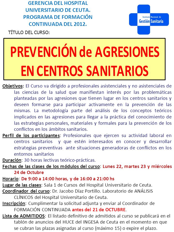 GERENCIA DEL HOSPITAL UNIVERSITARIO DE CEUTA. PROGRAMA DE FORMACIÓN CONTINUADA DEL