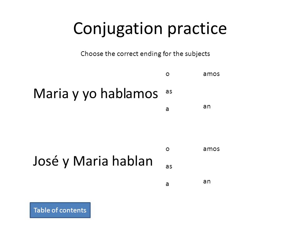 Choose the correct ending ellos habl o as a amos an ella habl o as a amos an a Conjugation Practice