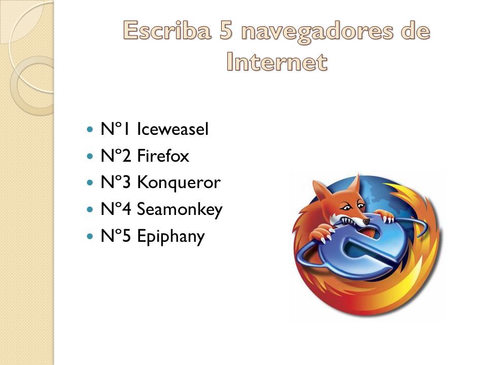 Nº1 Iceweasel Nº2 Firefox Nº3 Konqueror Nº4 Seamonkey Nº5 Epiphany