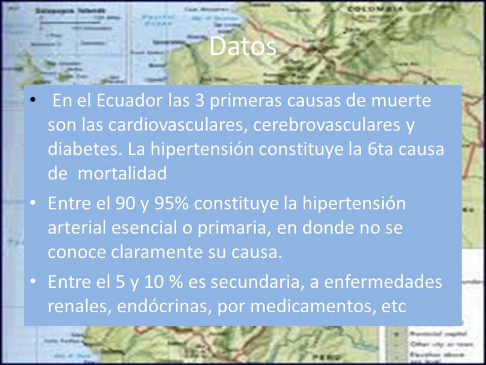 Datos En el Ecuador las 3 primeras causas de muerte son las cardiovasculares, cerebrovasculares y diabetes.