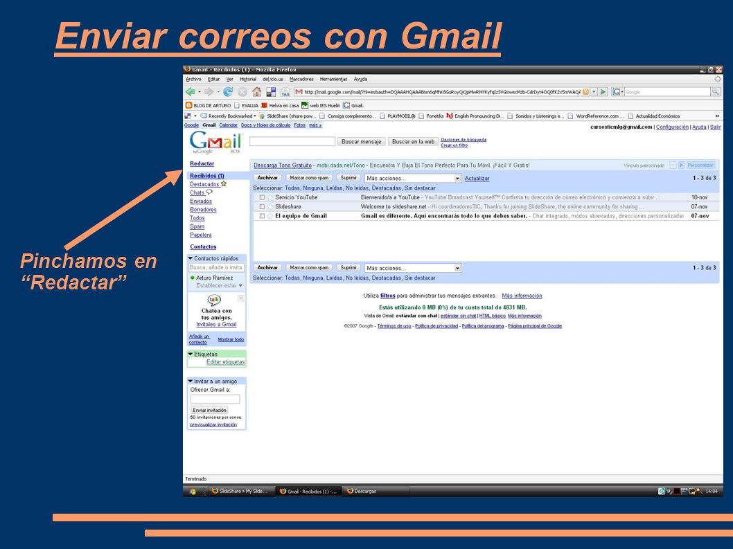 Enviar correos con Gmail Pinchamos en Redactar