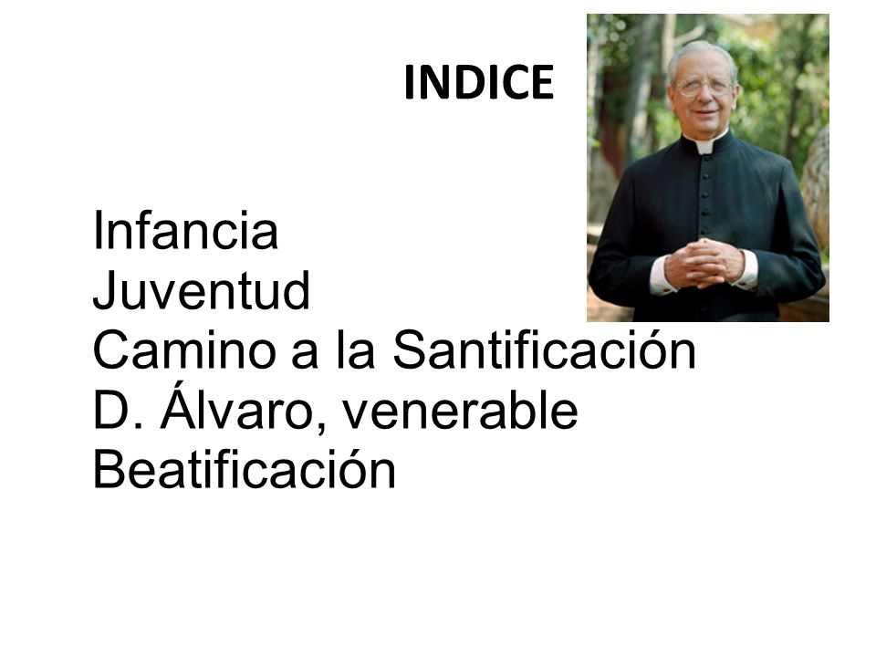 INDICE Infancia Juventud Camino a la Santificación D. Álvaro, venerable Beatificación