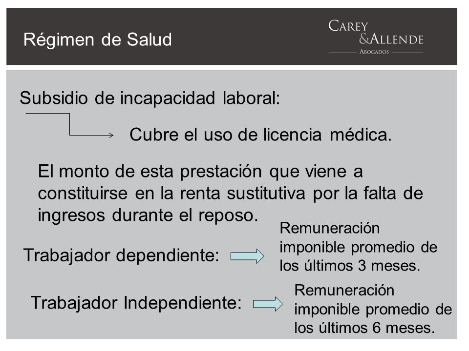 Régimen de Salud Subsidio de incapacidad laboral: Cubre el uso de licencia médica.