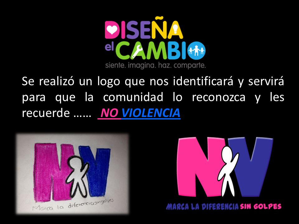 NO VIOLENCIA Se realizó un logo que nos identificará y servirá para que la comunidad lo reconozca y les recuerde …… NO VIOLENCIA