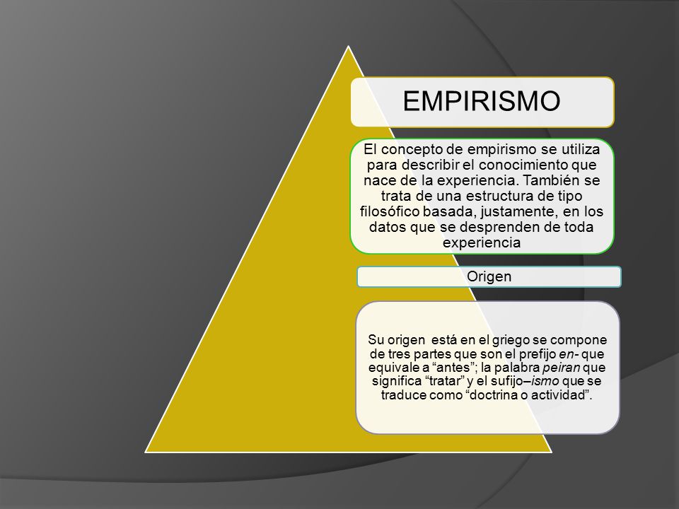 EMPIRISMO El concepto de empirismo se utiliza para describir el conocimiento que nace de la experiencia.