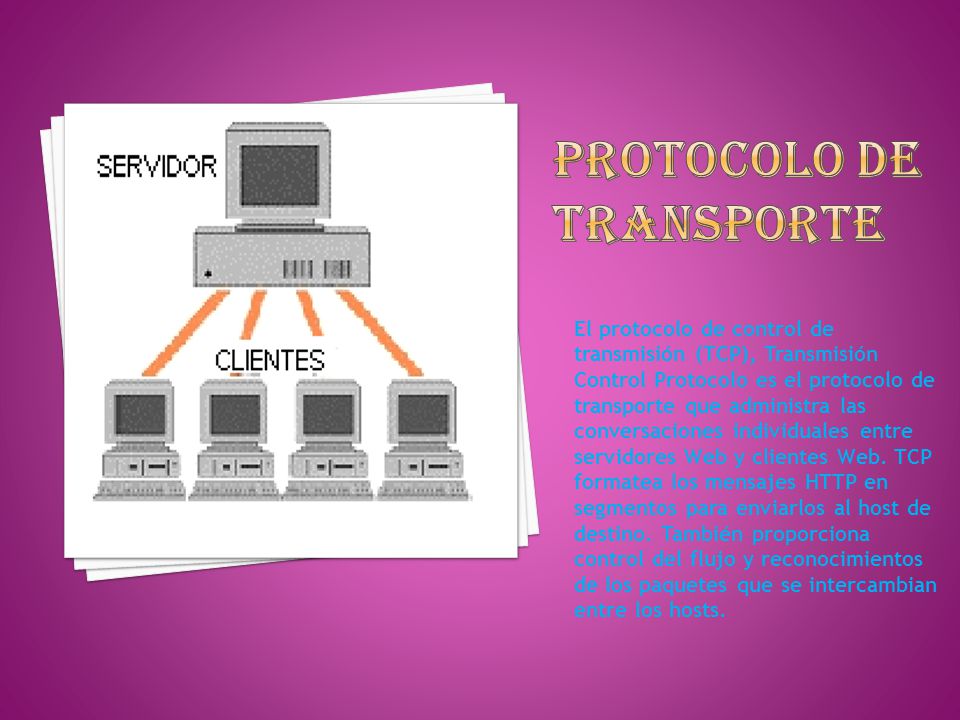El protocolo de control de transmisión (TCP), Transmisión Control Protocolo es el protocolo de transporte que administra las conversaciones individuales entre servidores Web y clientes Web.