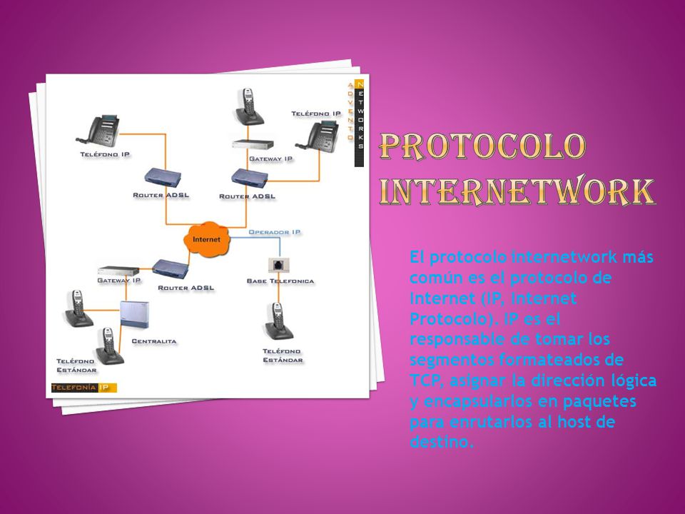 El protocolo internetwork más común es el protocolo de Internet (IP, Internet Protocolo).