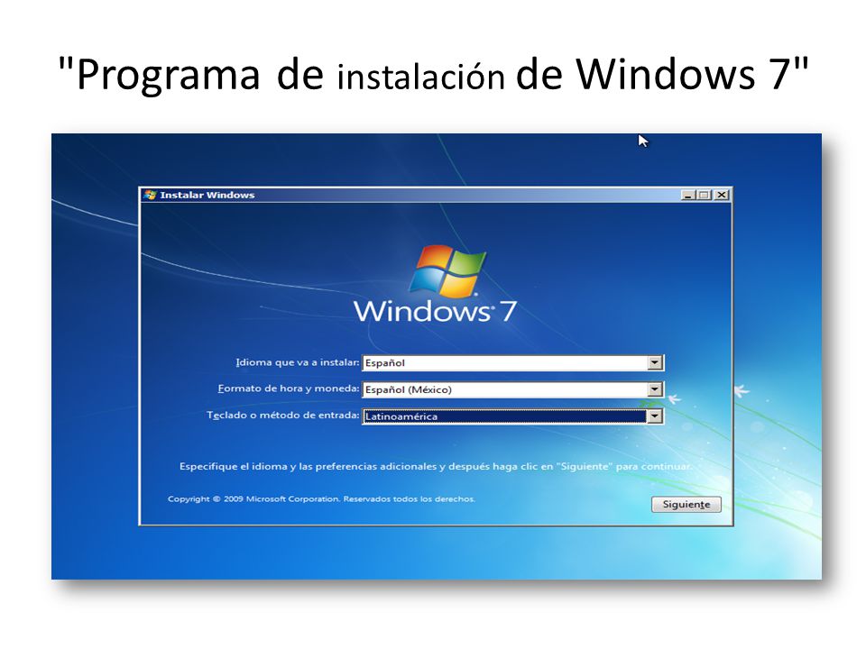 Programa de instalación de Windows 7