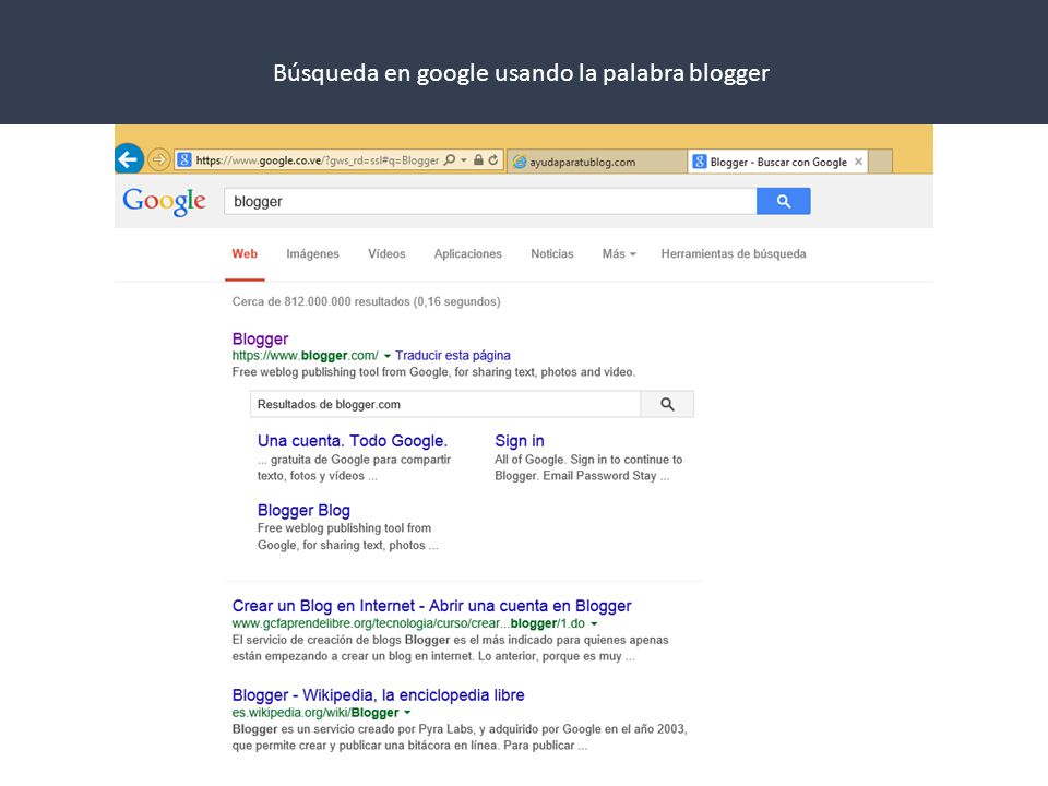 Búsqueda en google usando la palabra blogger