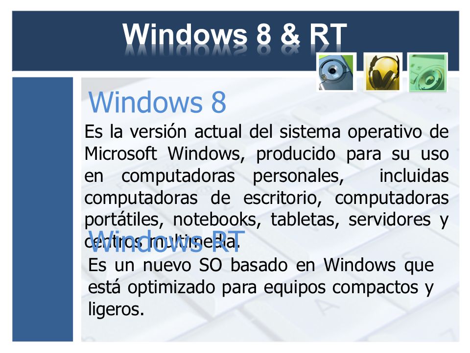 Es la versión actual del sistema operativo de Microsoft Windows, producido para su uso en computadoras personales, incluidas computadoras de escritorio, computadoras portátiles, notebooks, tabletas, servidores y centros multimedia.