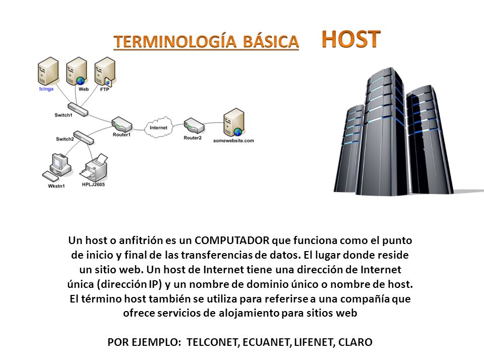 Un host o anfitrión es un COMPUTADOR que funciona como el punto de inicio y final de las transferencias de datos.