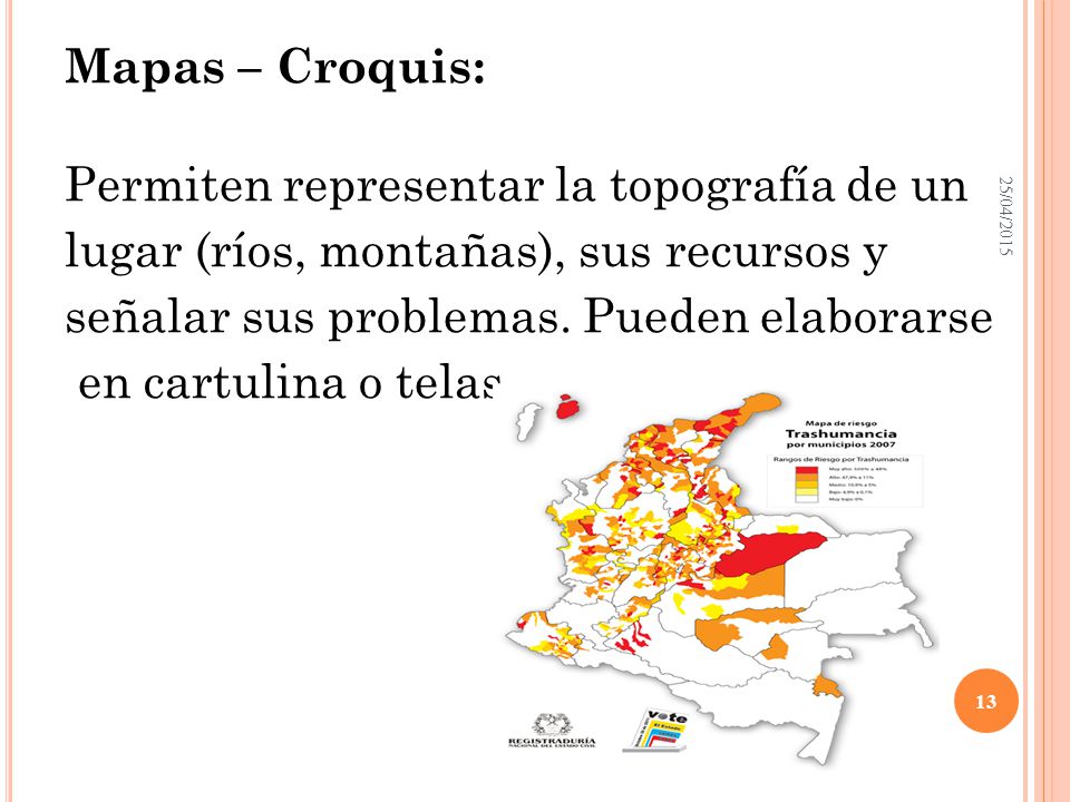 Mapas – Croquis: Permiten representar la topografía de un lugar (ríos, montañas), sus recursos y señalar sus problemas.