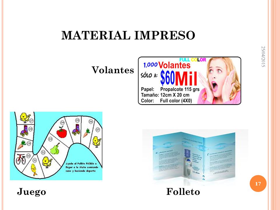 MATERIAL IMPRESO Volantes Juego Folleto 25/04/