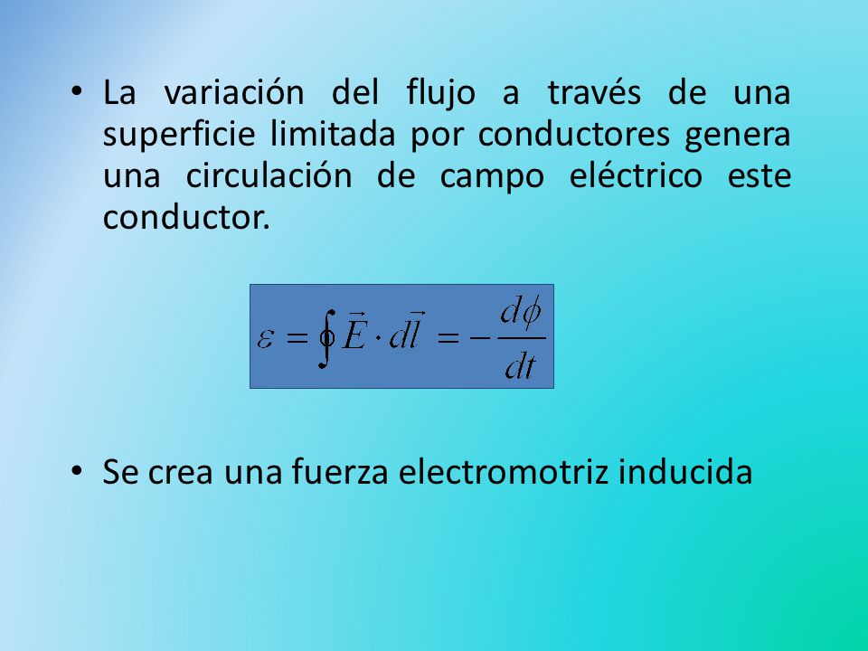 La variación del flujo a través de una superficie limitada por conductores genera una circulación de campo eléctrico este conductor.