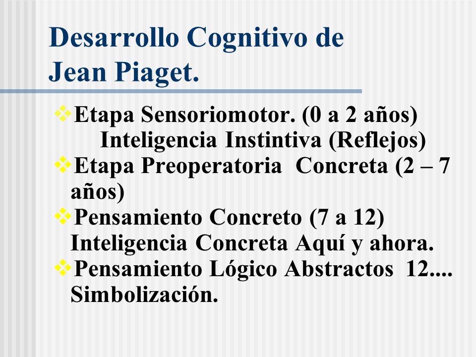 Desarrollo Cognitivo de Jean Piaget.  Etapa Sensoriomotor.